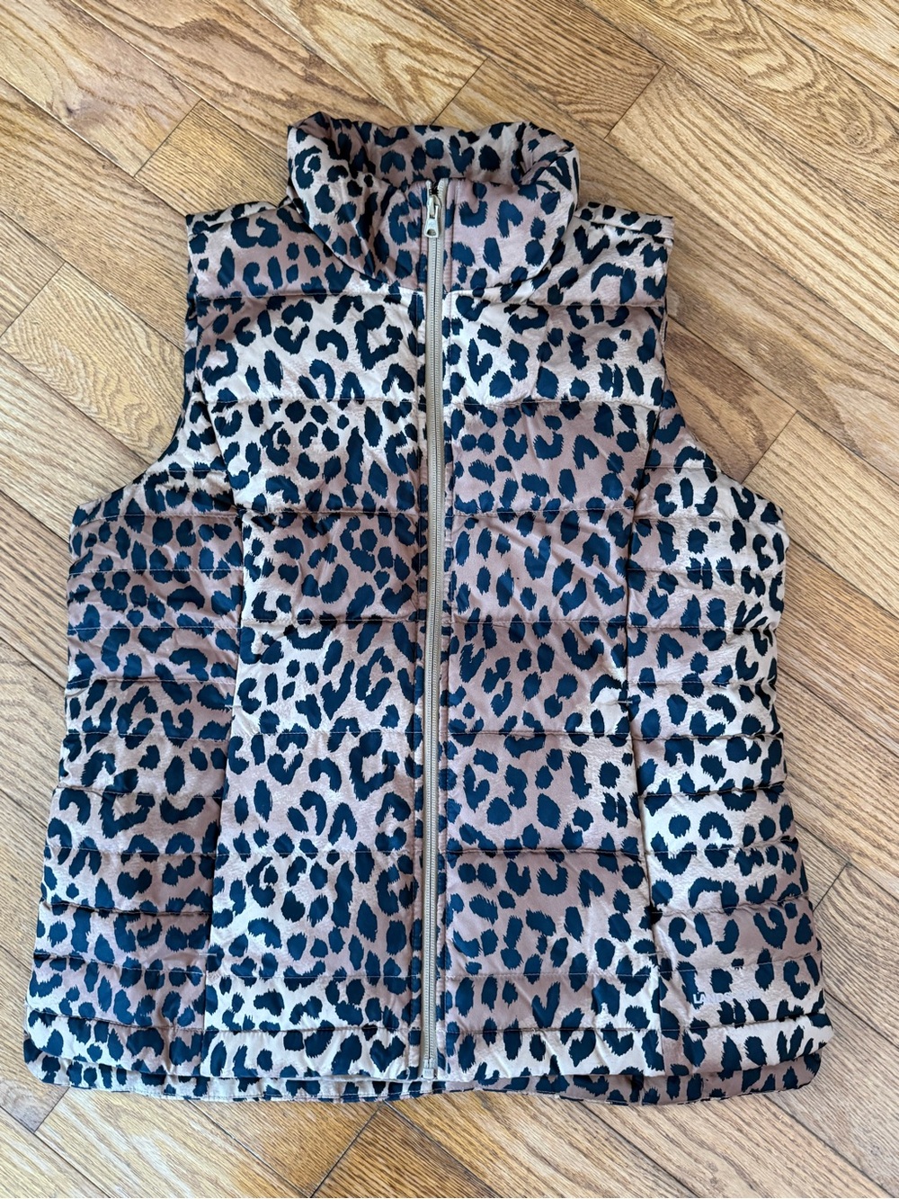 Lands' End Women's Animal Print Leopard Down Puffer Vest Size Medium Full Zip
